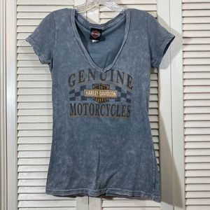 Crystal Wash Harley Davidson V-neck Tee